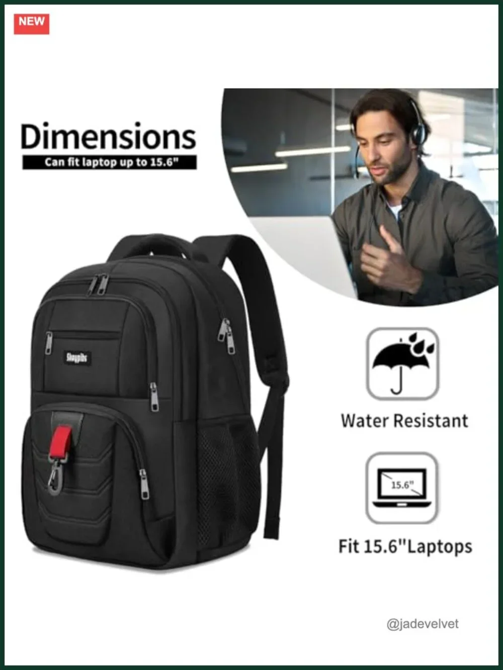 15.6 Inch Laptop Backpack with Reinforced Straps, Water Resistant, Polyester,